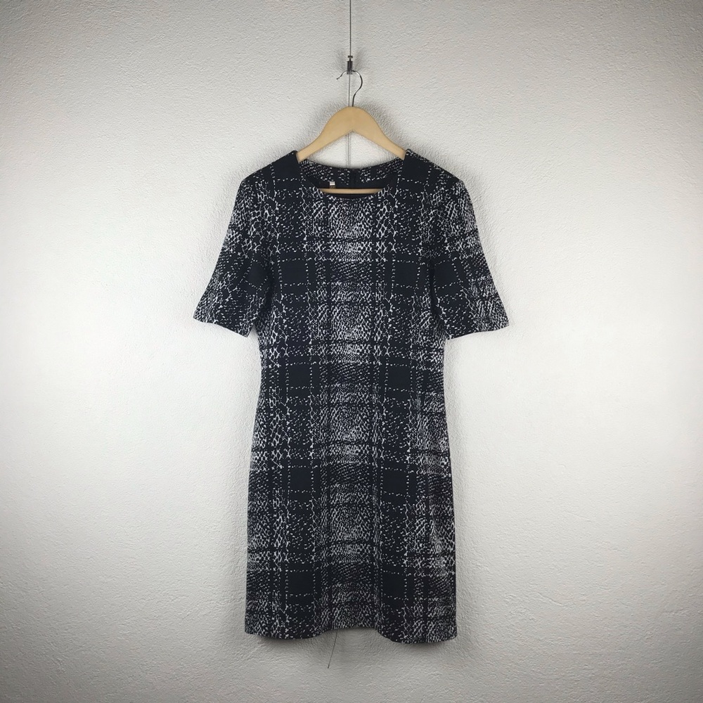 Anthropologie l L 4c Collective Classic Black White Plaid Tailored Pencil Dress